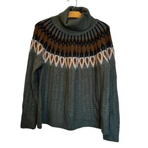 Evereve Hadley Fair Isle Sweater Turtleneck Pullover Green Nordic Apres Ski S